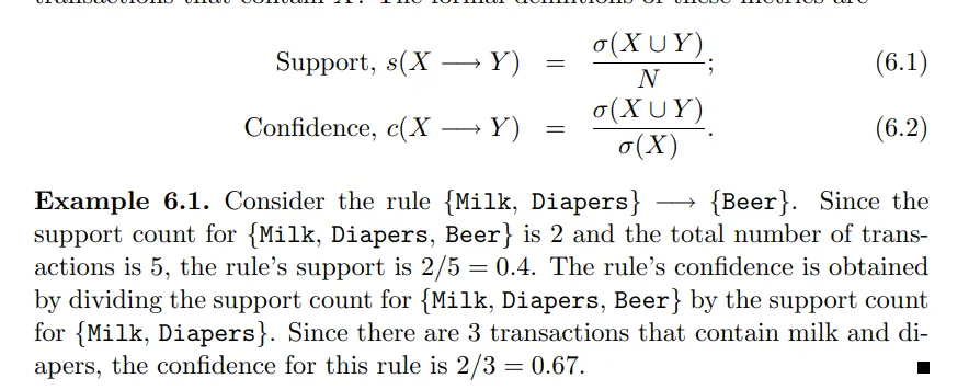 <ul><li><p>determines how frequently items Y appear in transactions that contain X</p><ul><li><p>measures reliability of the inference made by a rule, estimate of conditional probability</p></li></ul></li></ul><p>Freq(x,y) / freq(x) </p><p class="has-focus">Freq = support</p>