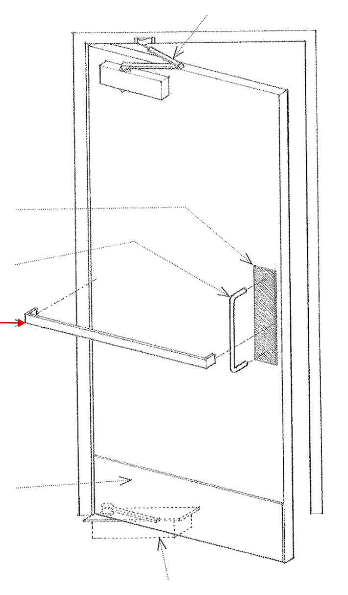 <p><span>A bar fixed across a glazed door, used for opening or closing the door and providing protection for door glass</span></p>