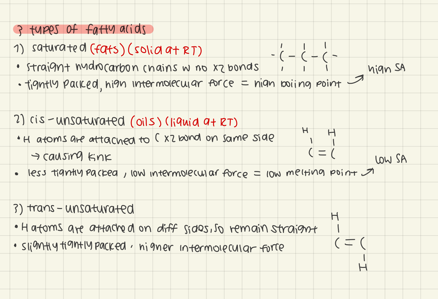 <p>mono-unsaturated: one double bond</p><p>poly-unsaturated: more than one double bond </p>
