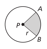 <p>Area of sector <em>APB/ </em>𝝅r² = mAB/360°</p><p>Or </p><p>Area of sector <em>APB</em> = mAB/360° x 𝝅r²</p>