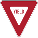You will see no other signs of this shape on the highway. Slow down as you approach a yield sign. Look to the left and the right. Yield to pedestrians and vehicles. Once you have yielded to vehicles or pedestrians, you may proceed only when you can do so safely.