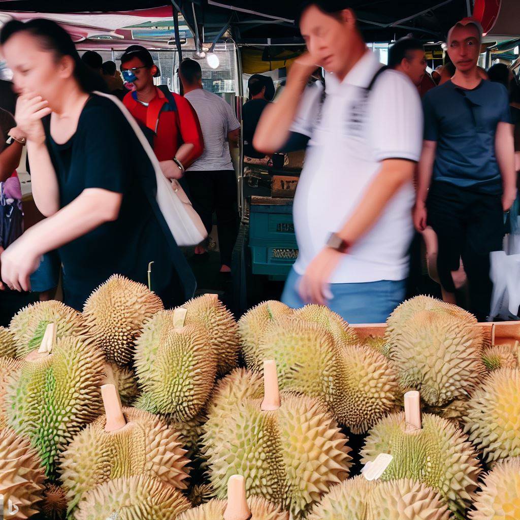 <p>ドリアンの匂いが強すぎて、このフルーツスタンドから逃げなきゃ！ The smell of durian is so strong, I need to _____ _____ from this fruit stand.</p>