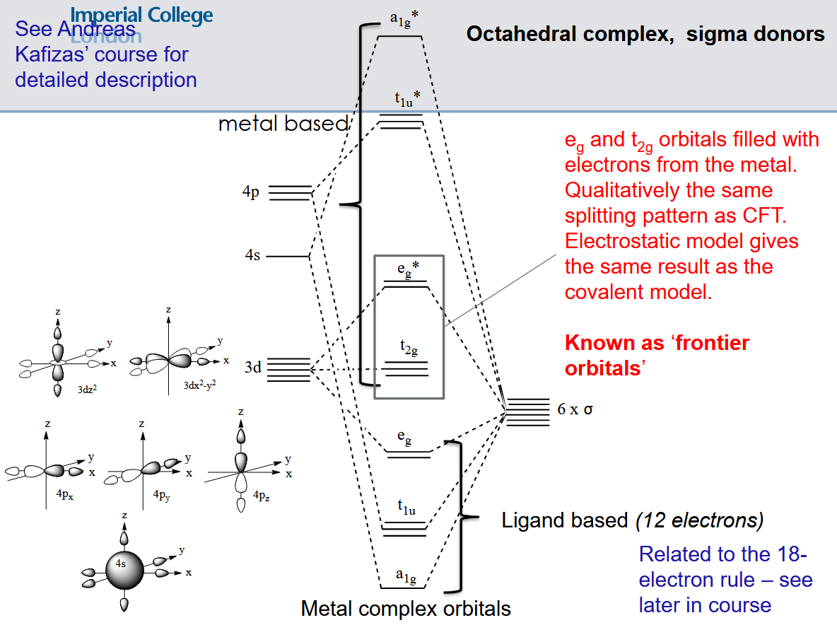 <p>The HOMO and LUMO - in the case of metal centres it is the eg and t2g orbitals</p>
