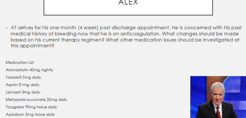 <p>What changes should be made based on his current therapy regimen? What other medication issues should be investigated at this appointment?</p>