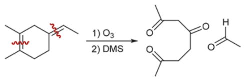 <p>C=C cut into C=O fragments</p>