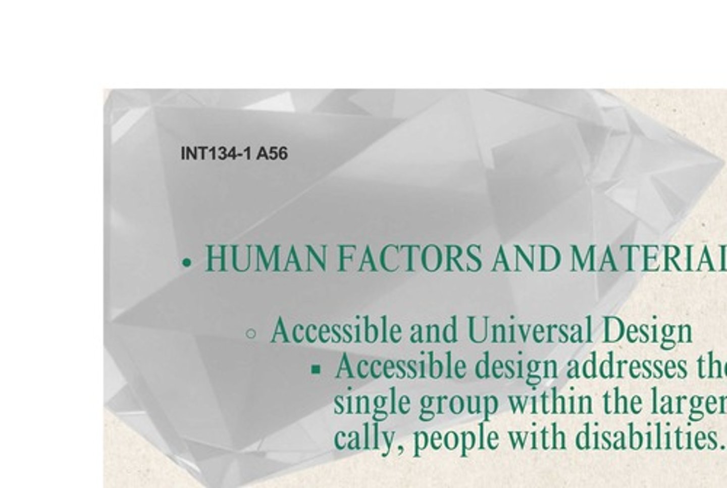 <p>The requirements of people with disabilities.</p>