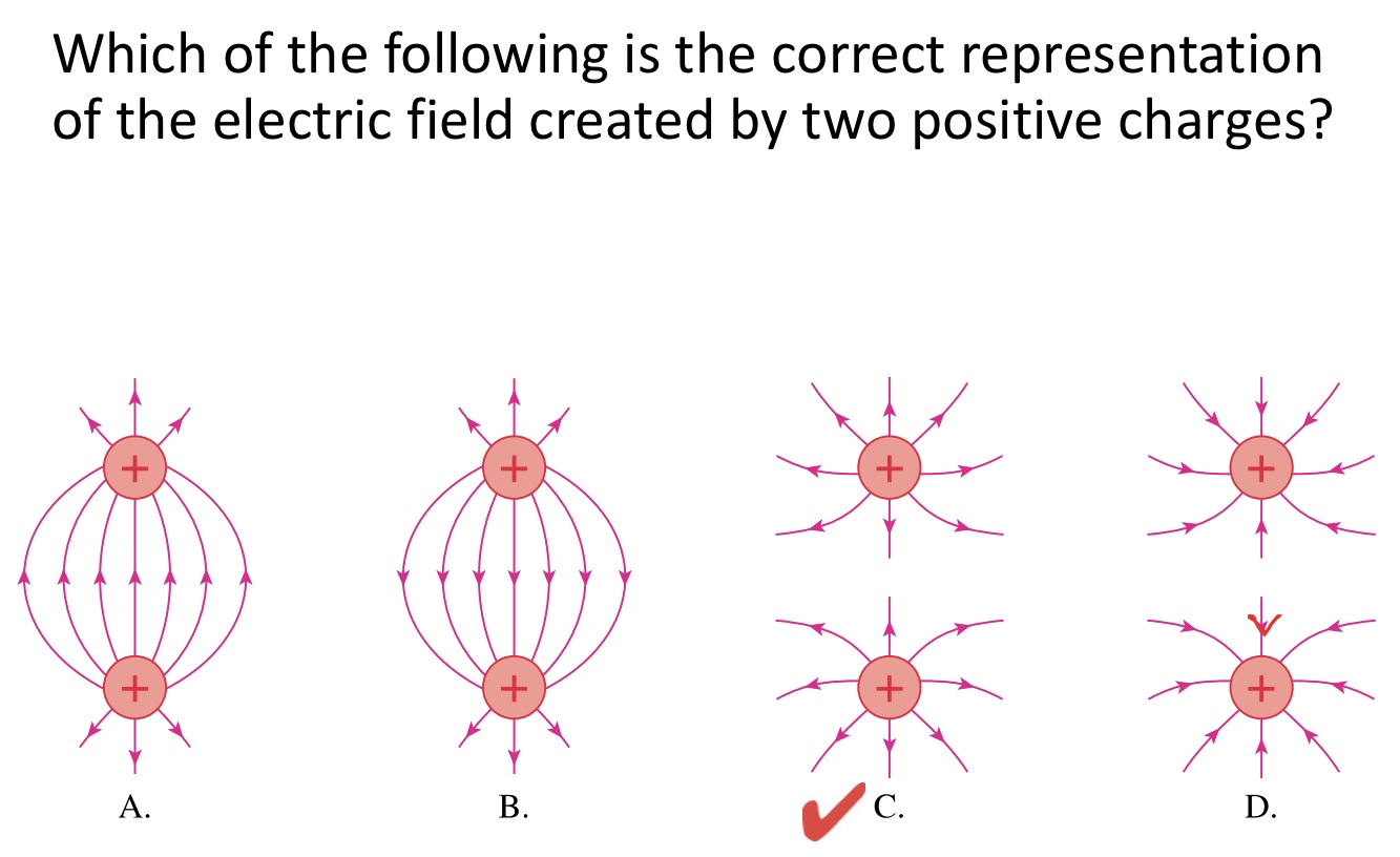 <p>Which of the following is the correct representation of the electric field created by two positive charges?</p><img src="blob:null/a0498fbb-fe10-45c1-9f56-6c5fe50066e8"><p></p>