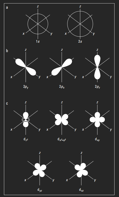 Figure 2-3: Shapes of the s, p, and d orbitals.