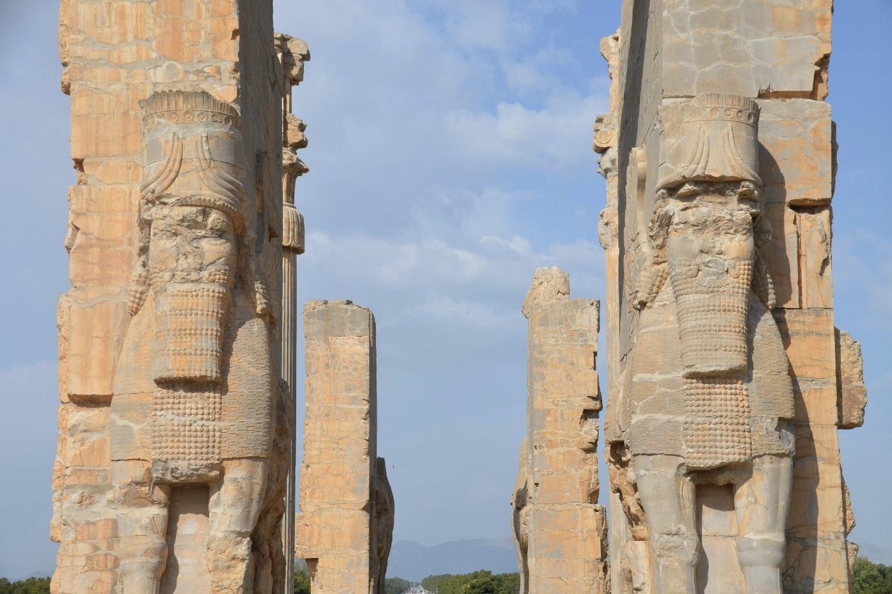 <p>Lamassu, winged bulls with human heads</p>