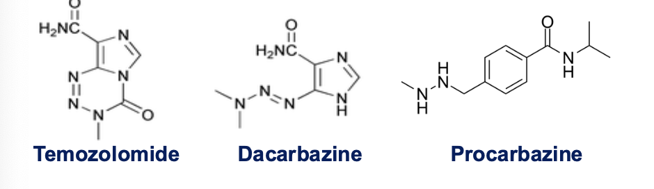 <p>What are key differences between dacarbazine and temozolomide?</p>