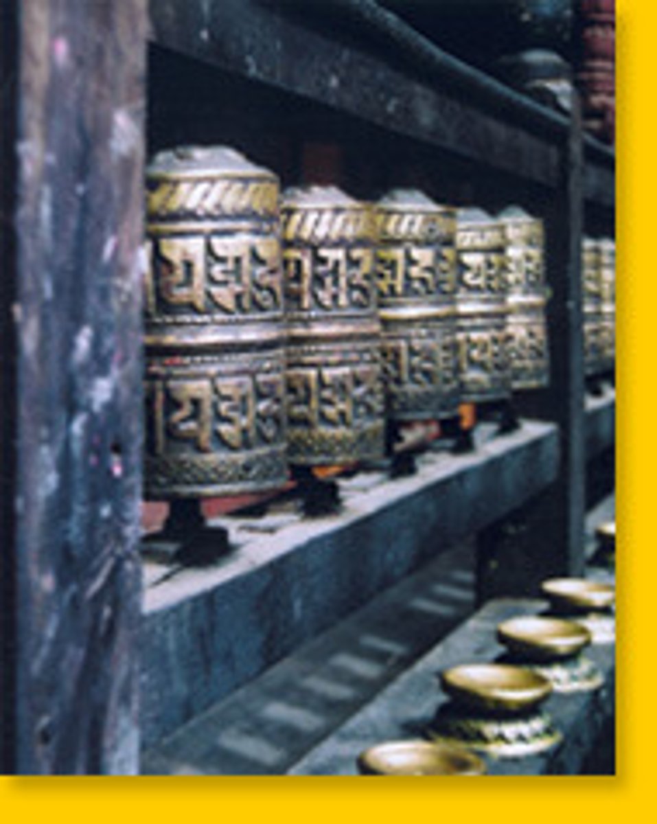 <p>In Buddhism a cylinder with prayers on it, may be used as a substitute for spoken prayers</p>