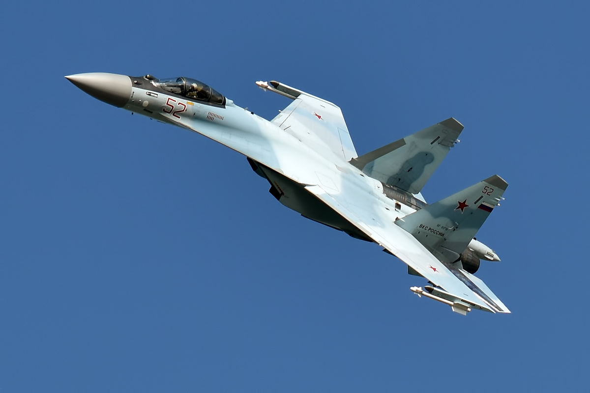 <p>FLANKER M, Sukhoi Su-35S, Су-35С (No canard, Single seat, Spiky tail sting, right mounted IRST, Advanced Flanker)</p>