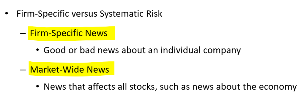 <ul><li><p>Firm-specific vs. systematic</p></li></ul><p></p>