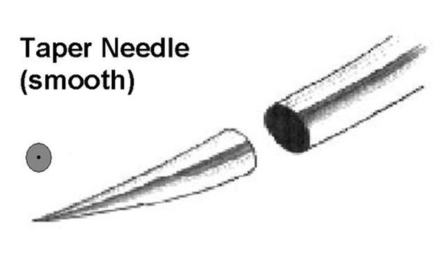<p>atraumatic; suited to soft tissue; dilates rather than cuts</p>