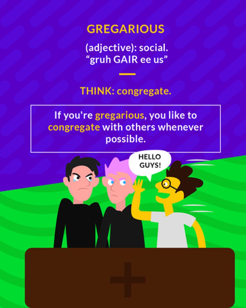 <p>(adj.) sociable</p>