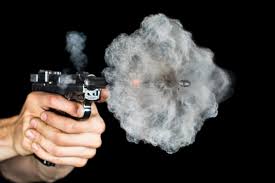 <p>Gunshot residue discharges from the barrel of the gun, or sometimes from every opening. A color spot test is used to detect substances like nitrates in gunpowder and gunshot residue can also explain where a gun was fired. </p>