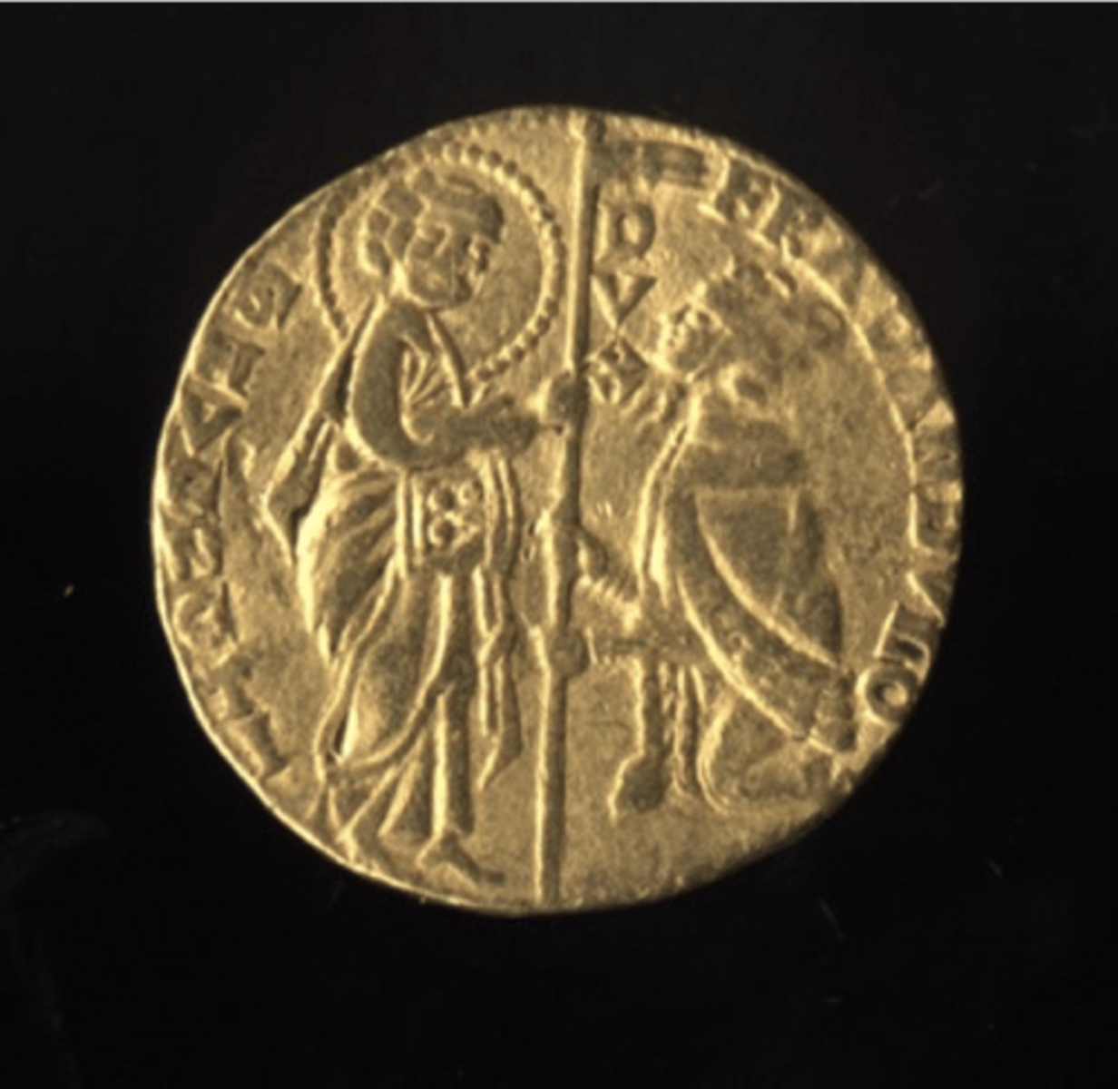 <p>A gold ducat from Venice, dating to around 1330, is a historical coin issued by the Republic of Venice. Venice, during the Middle Ages and the Renaissance, was a major maritime and trading power in Europe. The gold ducat served as a symbol of Venetian economic and financial strength. It was widely accepted and used for trade across the Mediterranean and beyond, contributing to Venice's wealth and influence.</p>