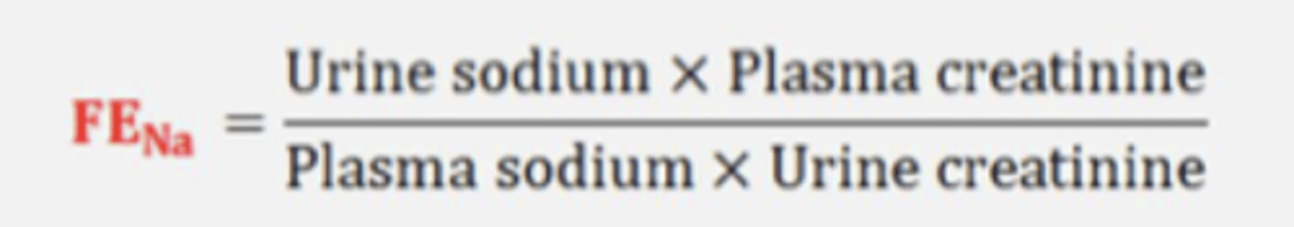 <p>- when?</p><p>eval of AKI in pts w/o pre-existing CKD, who are NOT taking diuretics &amp; have low urine output (&lt;400 ml/24h)</p><p>- how?</p><p>(urine Na+ x plasma Cr)/(plasma Na+ x urine Cr)</p><p>- why?</p><p>to differentiate prerenal disease from acute tubular necrosis (ATN) which are the 2 most common causes of AKI</p>