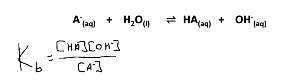 <ul><li><p>The equil. Constant for the process of a base ionizing in water&nbsp;</p></li><li><p></p></li><li><p>↑Kb, stronger the base, higher [OH-]&nbsp;</p></li><li><p>pKb = -log Kb&nbsp;</p></li><li><p>↑Kb, ↓pKb</p></li><li><p>The acid with the lowest Ka will have the strongest conj. B</p></li></ul><p><strong>*exclude liquids and solids when calculating</strong></p>