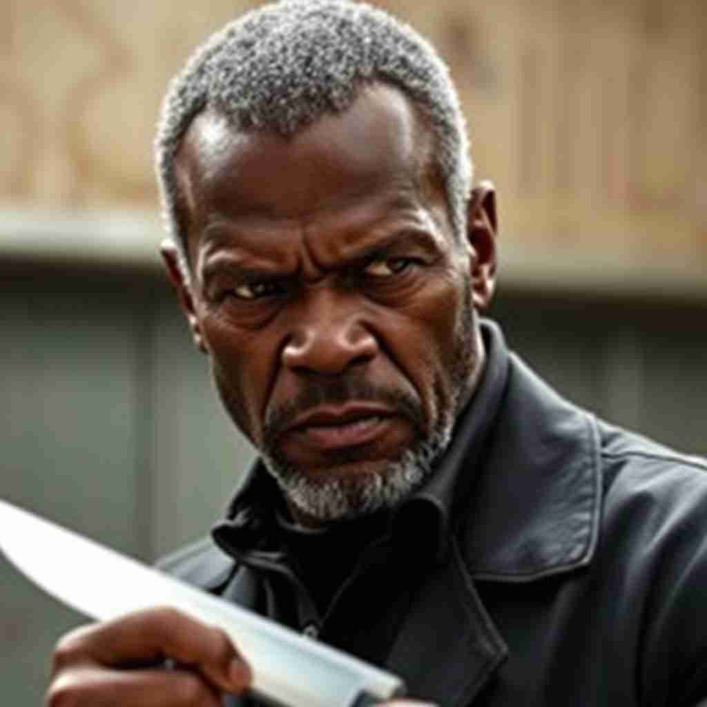 <p>Nick fury scowling at a knife (Knife)</p>