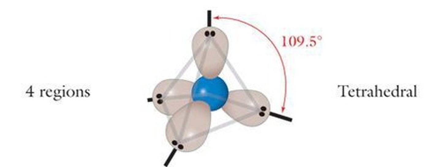 <p>Four electron domains arranged in three dimensions.</p>