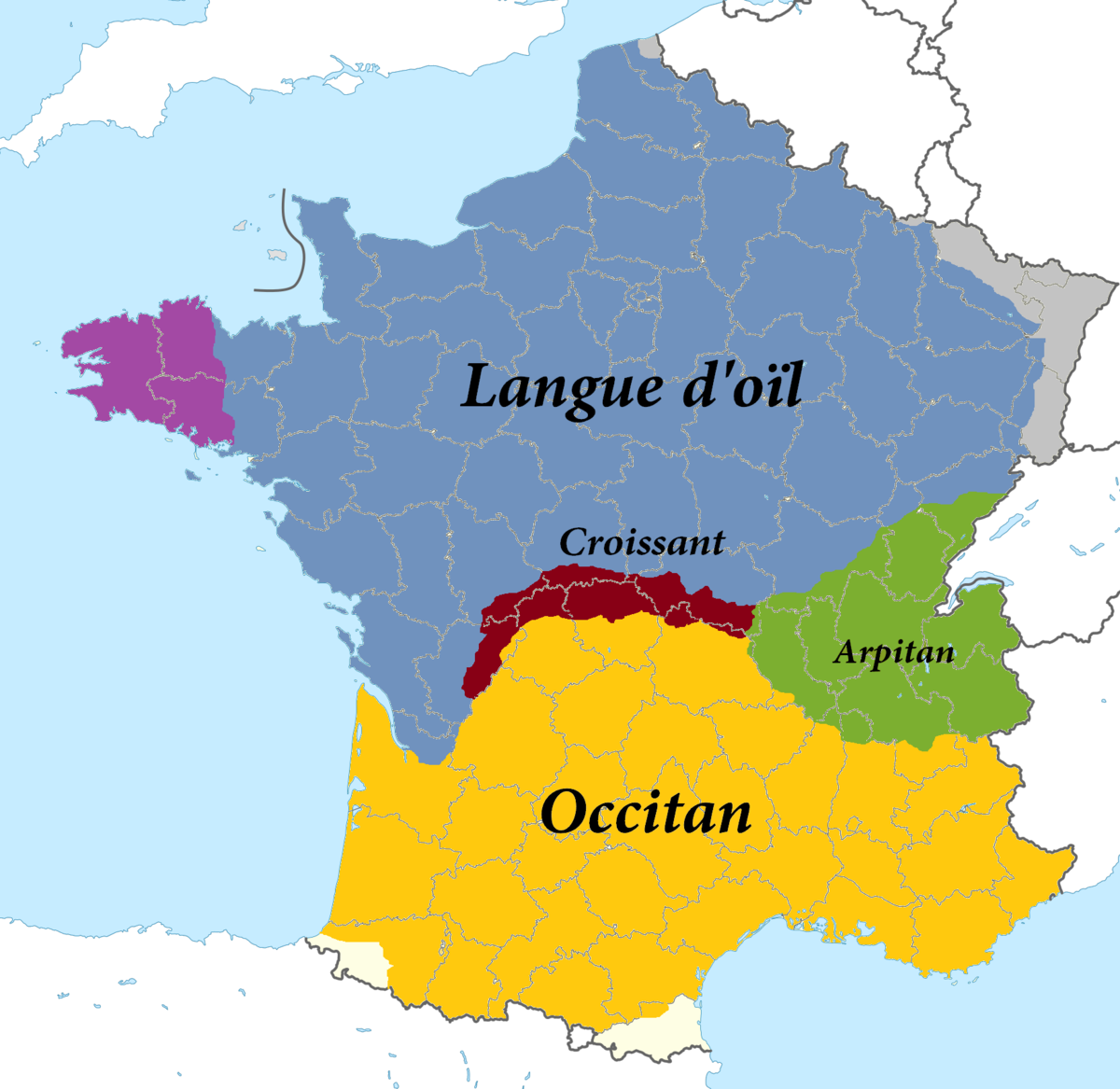 <p>The languages were a mix of Latin and Celtic (Langue d’Oc and Langue d’Oil)</p>