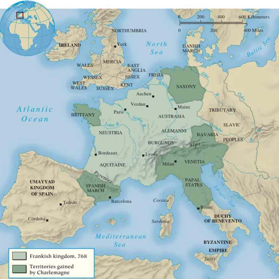<ul><li><p>North Sea in the North</p></li><li><p>Italy in the South</p></li><li><p>France in Western Europe</p></li><li><p>Vienna in Central Europe</p></li></ul>