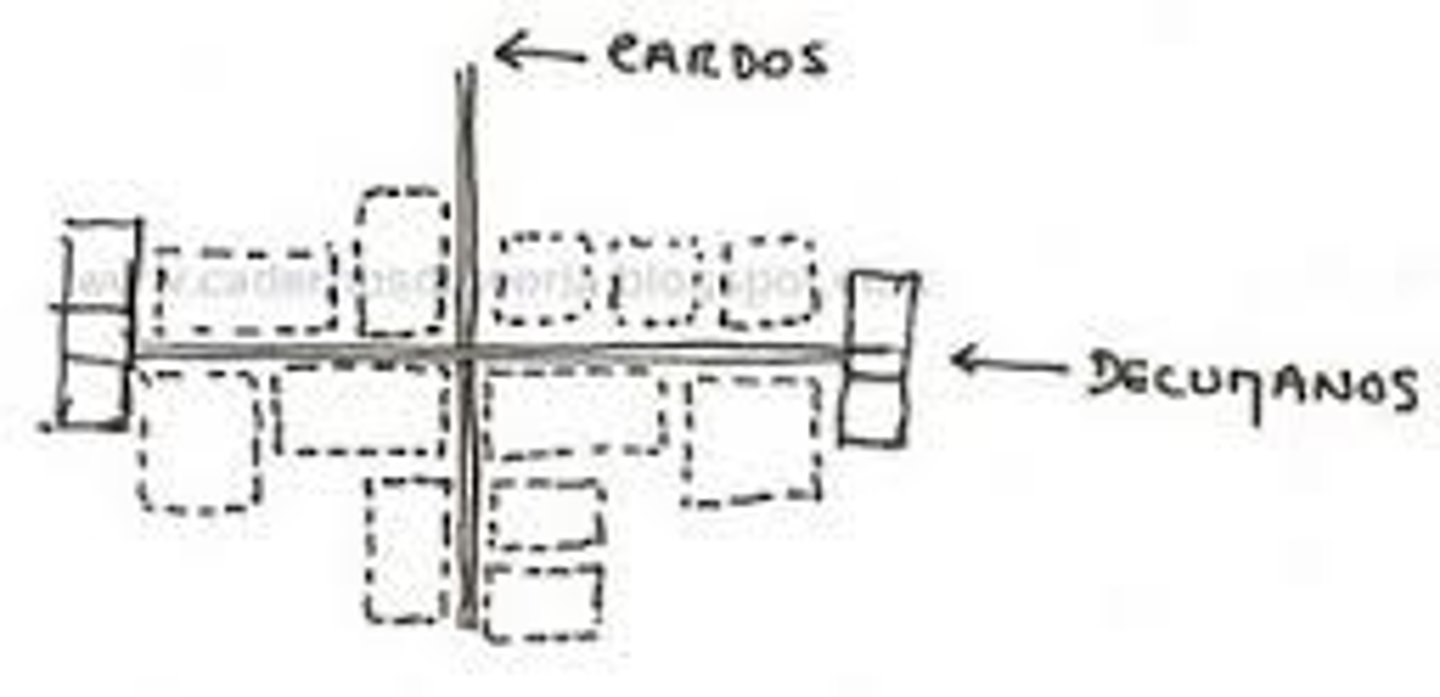 <p>The east-west street in a Roman town, intersecting the cardo at right angles</p>