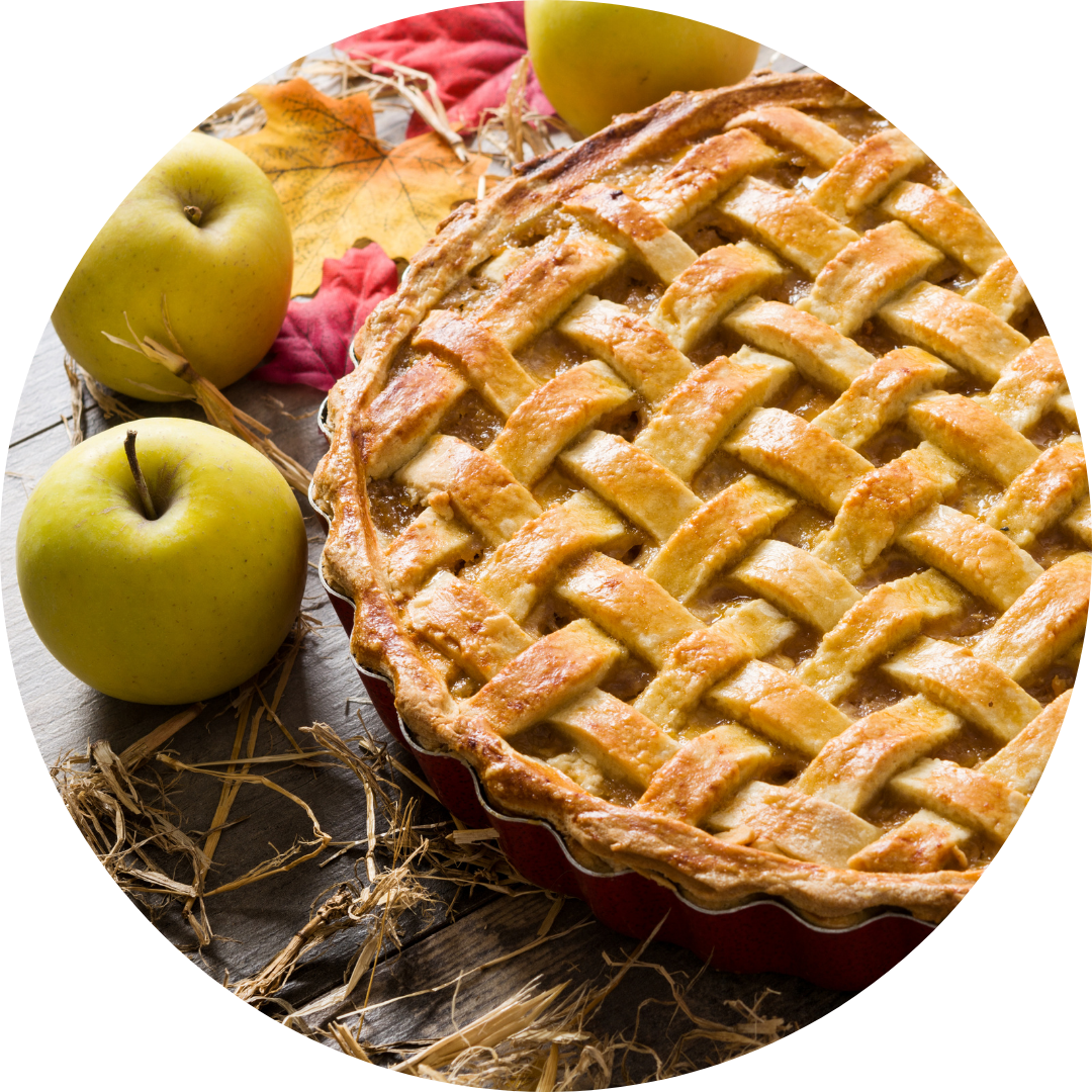 <p><span><strong>to cook a dessert with apples inside a crust in the oven</strong></span></p><p><span>My grandmother taught me how to bake an apple pie for the holidays.</span></p>