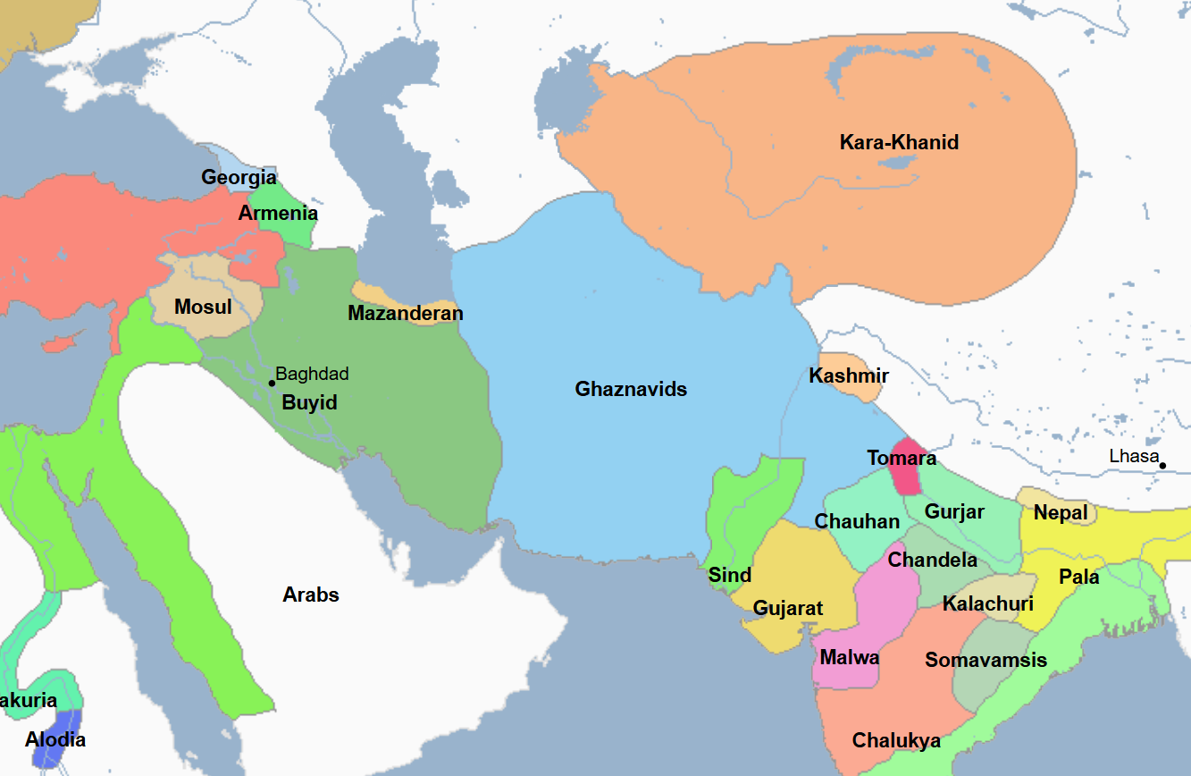 <ul><li><p>3rd Sultan of the Ghaznavid Empire</p><ul><li><p>He was the son of a Turkish slave</p></li><li><p>He defeated his elder brother to seize the throne</p></li><li><p>He assumed the throne of the Turkic Ghaznavid people and started new conquests</p></li></ul></li><li><p>He expanded the Ghaznavid Empire into Persia and India, defeating and overtaking Hindu states and peoples, in which</p><ul><li><p>He and his forces raided from his mountain fastness down into the rich agricultural plain of Punjab, a region which he plundered and annexed</p></li><li><p>He and his forces swept through India, defeating the armies of a Hindu confederacy on the plain of Peshawar</p></li><li><p>He and his forces invaded Kashmir, but were forced to retreat</p></li><li><p>He sacked Kanauj and broke the power of the Hindu states</p></li><li><p>He led a campaign in India which took him to the shores of the Indian Ocean, where he horrified the Hindus by destroying the Temple of Siva at Somnath in Gujarat and carried away its celebrated golden gates along with vast treasure and slaughtered over 50K Hindus</p></li><li><p>His army thus occupied most of northern India</p></li></ul></li><li><p>He occupied Transoxiana </p></li><li><p>His conquests were not just territorially but also religiously motivated</p><ul><li><p>He was a zealous Muslim who worked to</p><ul><li><p>Destroy Hindu temples and carry off their treasures</p></li><li><p>Force Hindu monks to convert to Islam</p></li></ul></li></ul></li><li><p>He oversaw the construction of</p><ul><li><p>The Celestial Bride Mosque at Ghazni</p><ul><li><p>He founded the great mosque at Ghazni, capital of the Ghaznavid domains</p></li></ul></li><li><p>Splendid palaces at Bust and Ghazni</p></li></ul></li><li><p>He was a patron of literature and art</p><ul><li><p>The greatest scholars of the age lived at his court</p></li></ul></li></ul><p></p>
