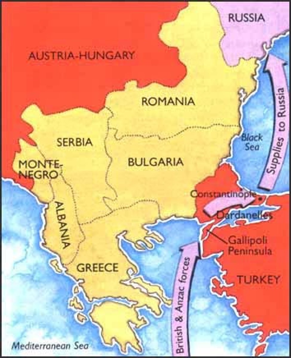 <p>A poorly planned and badly executed Allied campaign to capture the Turkish peninsula of Gallipoli during 1915 in World War I. Intended to open up a sea lane to the Russians through the Black Sea, the attempt failed with more than 50 percent casualties on both sides.</p>