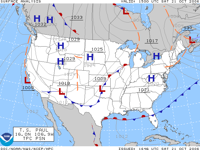 <p>T = low, H = high</p><p>isobars: lines of constand seal-level pressure</p><p>jed stream: closely packed height lines</p>
