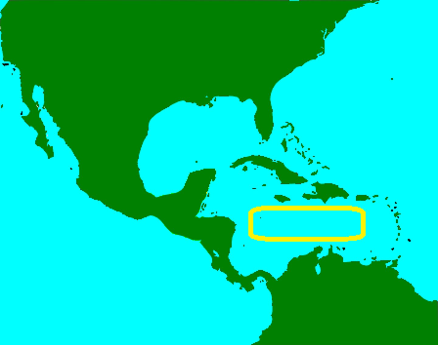 <p>A sea located in the tropics of the Western Hemisphere, bordered by the Caribbean islands.</p>