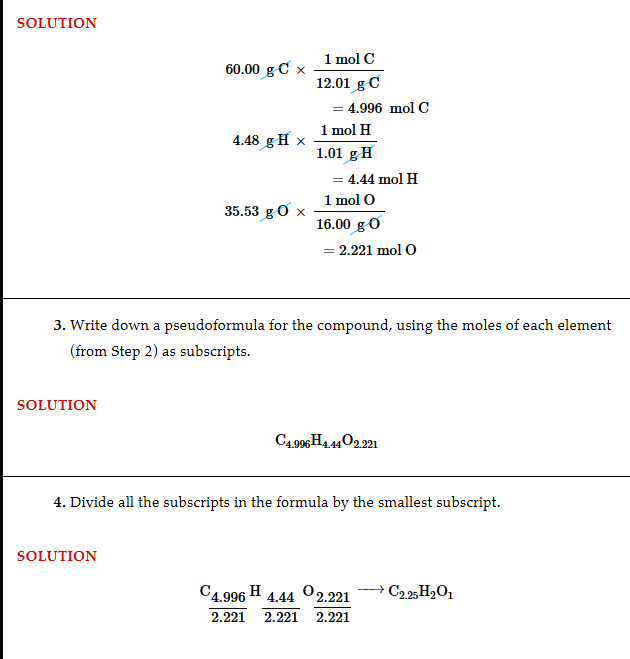 <p>Change percents to grams, then those to mols, then divide by the smallest mol element, then multiply by the decimal table</p>