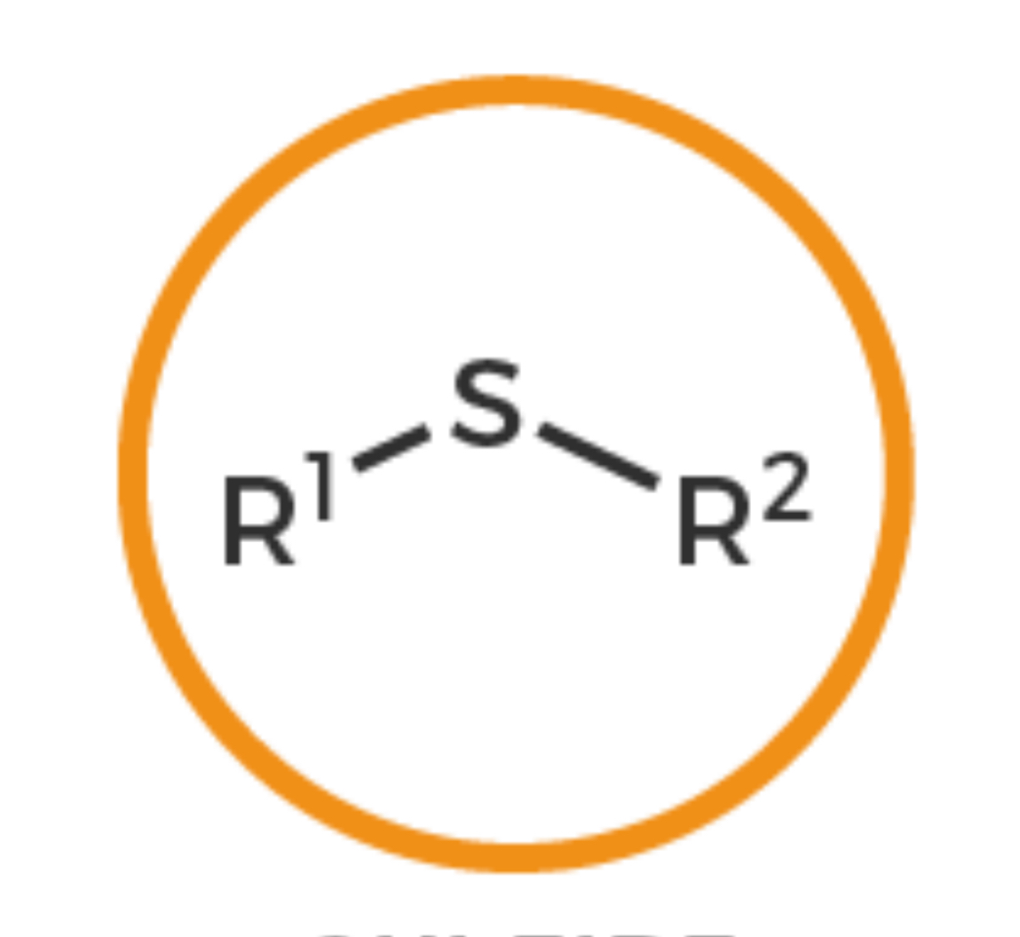 <p>Sulfur with two single bonds to R groups</p>