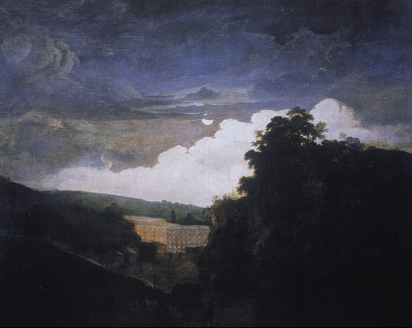 <p>____ commissioned the artist for this painting, was originally a barber but helped revolutionize the textile industry. Factory is painted at night during a full moon (which peaks out from the clouds), factory is nestled in the valley, very idyllic view. Factory would have been running 24 hours a day, hence the lights turned on. Conditions were poor, many getting diseases from breathing in cotton, losing hearing, injury rate was high, etc. Children were also a large portion of the employee base. Industrialization also pushed out local artisans who could not compete with the quick rate of quality clothing that was being pumped out&nbsp;</p>