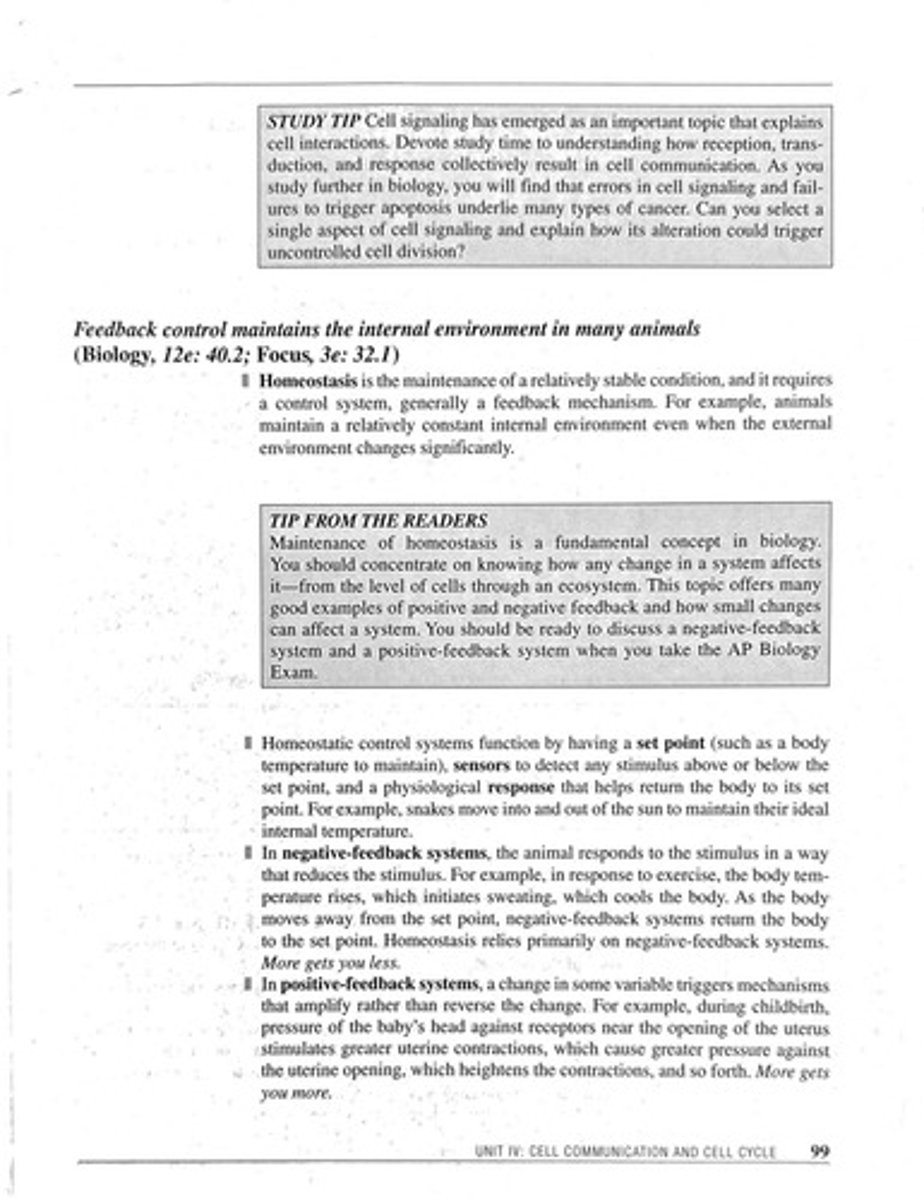 <p>Response reduces stimulus to return to set point.</p>