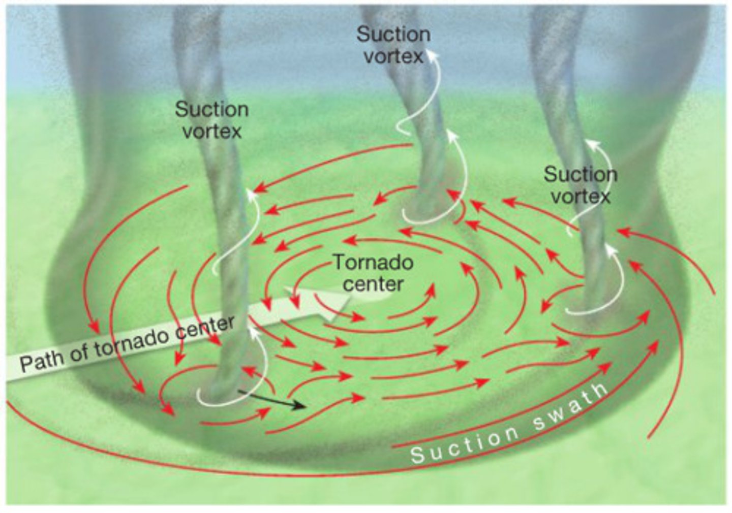 <p>Tornadoes cannot split or join as this would disrupt the wind flow and destroy both, but multiple vortices are common with each rotating around a larger tornadic center</p>