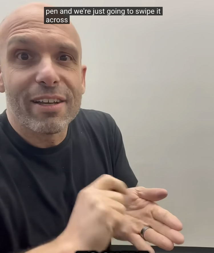 <p>get it from behind your ear, and then&nbsp;“write”</p>