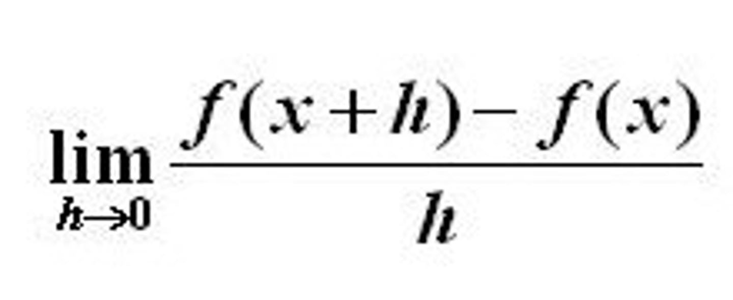 <p>lim h-&gt;0 f(x+h)-f(x)/h</p>