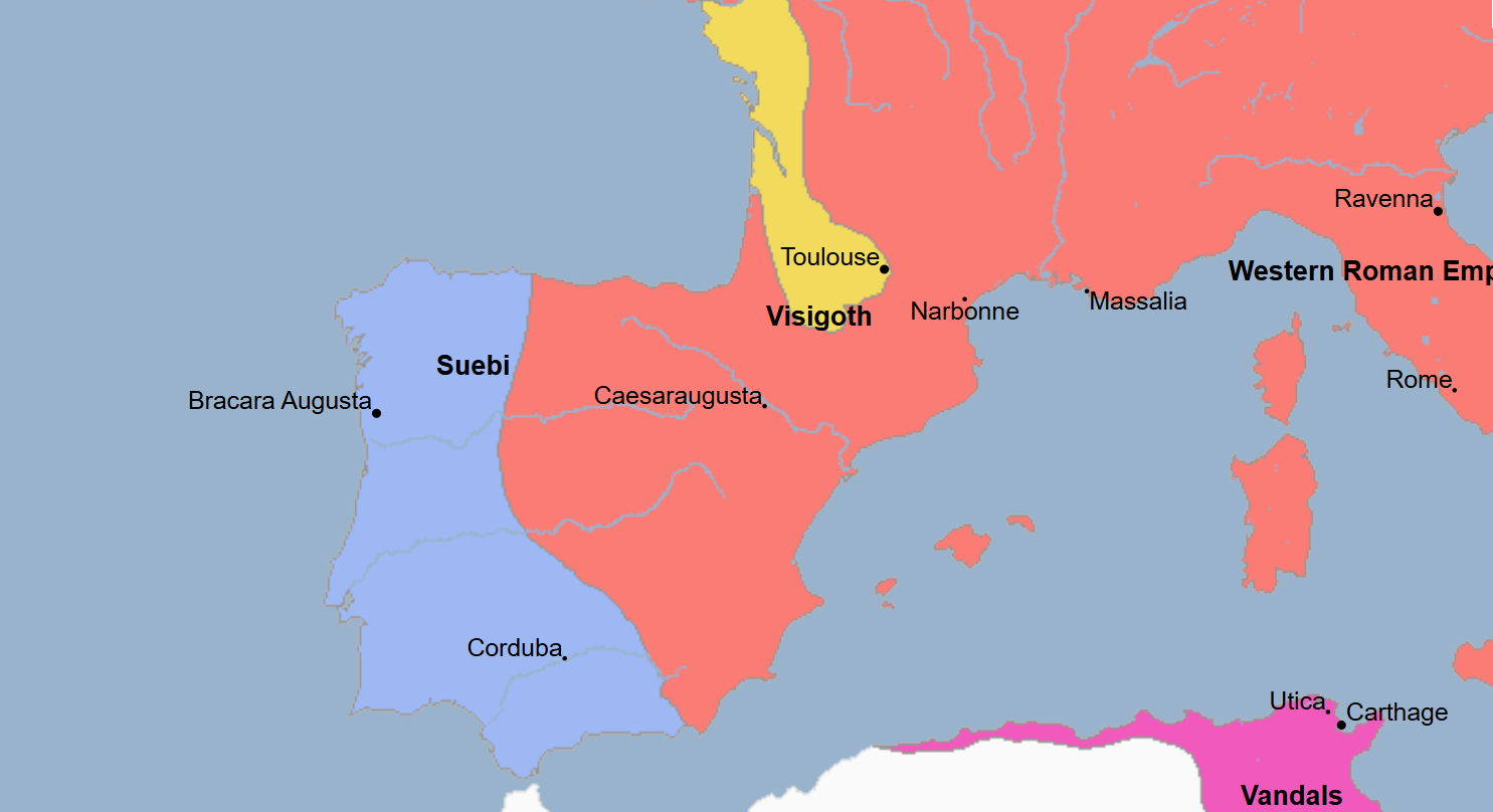 <ul><li><p>King of the Suebi</p></li><li><p>He and his Suevic forces were eventually defeated and killed by Theodoric II and the Visigoths and their allies in the Gothic War in Spain </p></li></ul><p></p>