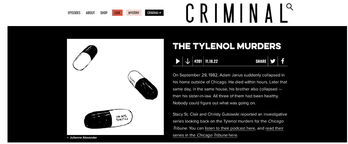 <p>1982 Chicago: Tylenol poisonings, where potassium cyanide–laced capsules caused deaths by blocking ATP production, which disabled the Na⁺/K⁺ pump.</p>