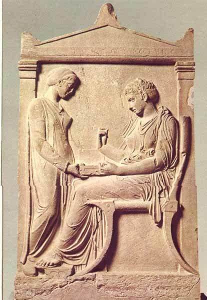 <ol><li><p>Severe hierarchy of scale between servant and the woman</p></li><li><p>The jewelry was likely painted in (May have been a dowry)</p></li><li><p>Took place within private women’s quarters</p></li><li><p>Served as a grave marker</p></li><li><p>Attributed to Kallimachos</p></li><li><p>410 B.C.E.</p></li></ol><p></p>
