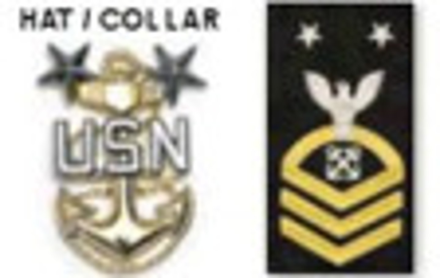<p>2 Silver Stars, Silver USN on a gold fouled anchor</p><p>2 Silver Stars</p><p>Perched Eagle</p><p>1 Rocker</p><p>Specialty Mark</p><p>3 Chevrons</p>
