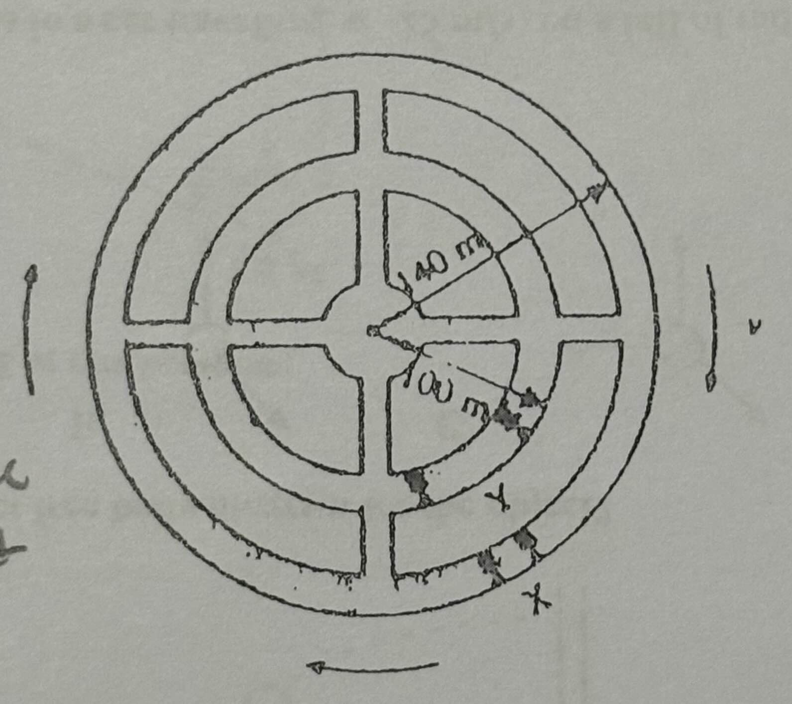 <p>pg 67 # 37. A space station has an outer radius of 140m. The station rotates so that the occupants at X at the outer wall experience an acceleration of 9.8m/s². What acceleration will the occupants at Y experience at the 100m radius? <br><br>What is step 1 and 2? </p>