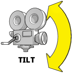 <p><strong>TILT</strong></p><p>Camera moves along a vertical axis, with the camera turning up or down on a stationary period.</p>