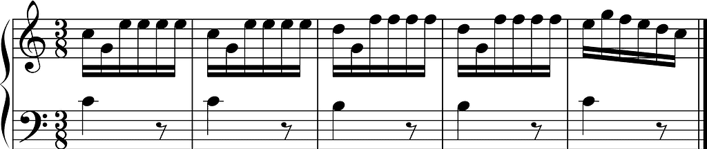 <p>D. Cimarosa, Keyboard Sonata (Allegro) in C major C 56, bars 1–5</p>