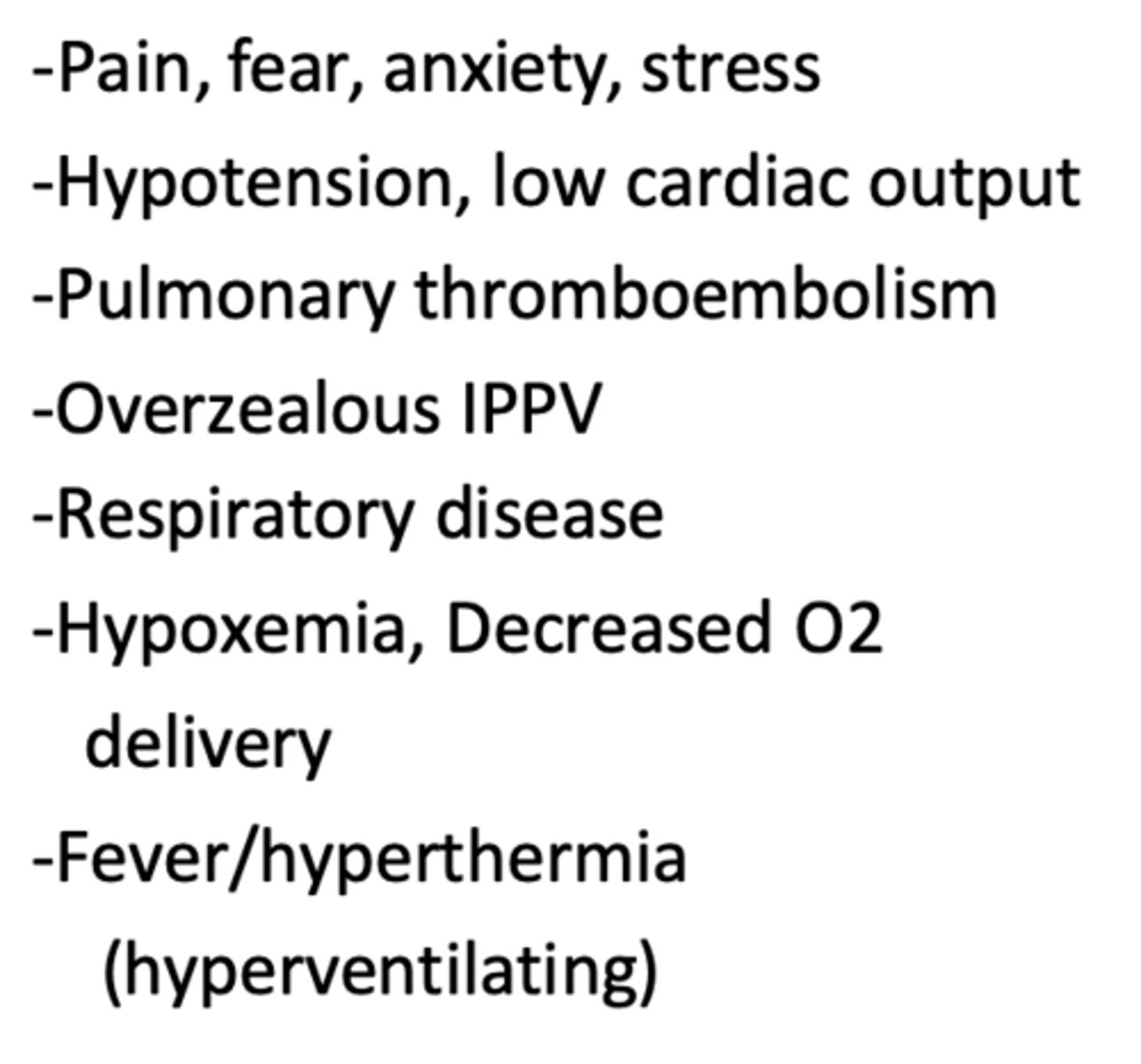 <p>these would all be related to respiratory causes of _____</p>