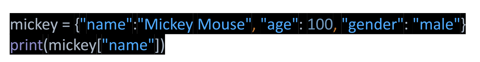<p><span><span>Give the name of the dictionary and then place the key inside a set of square brackets</span></span></p>