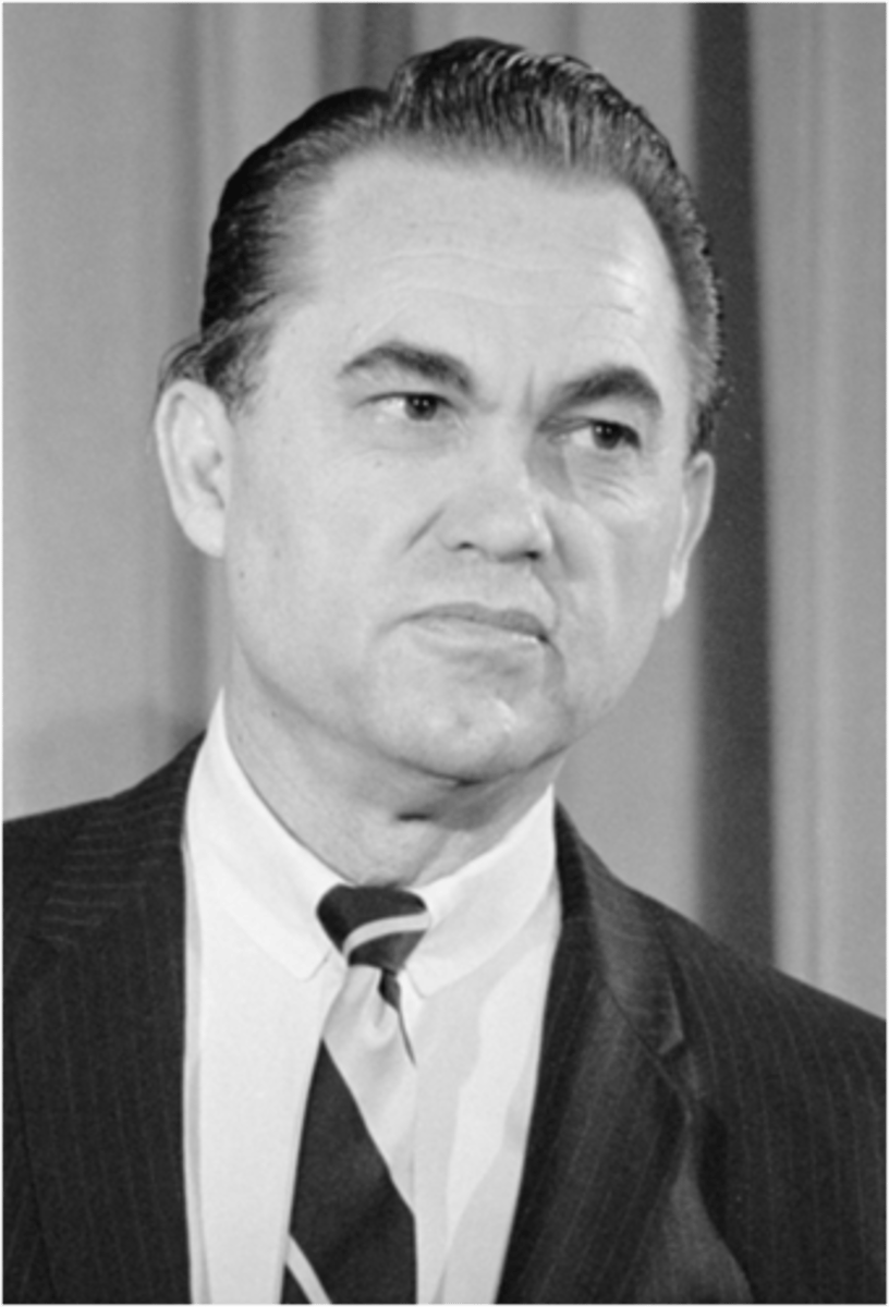 <p>Four time governor of Alabama. Most famous for his pro-segregation attitude and as a symbol for states' rights --- runs against Nixon (as an independent)</p>